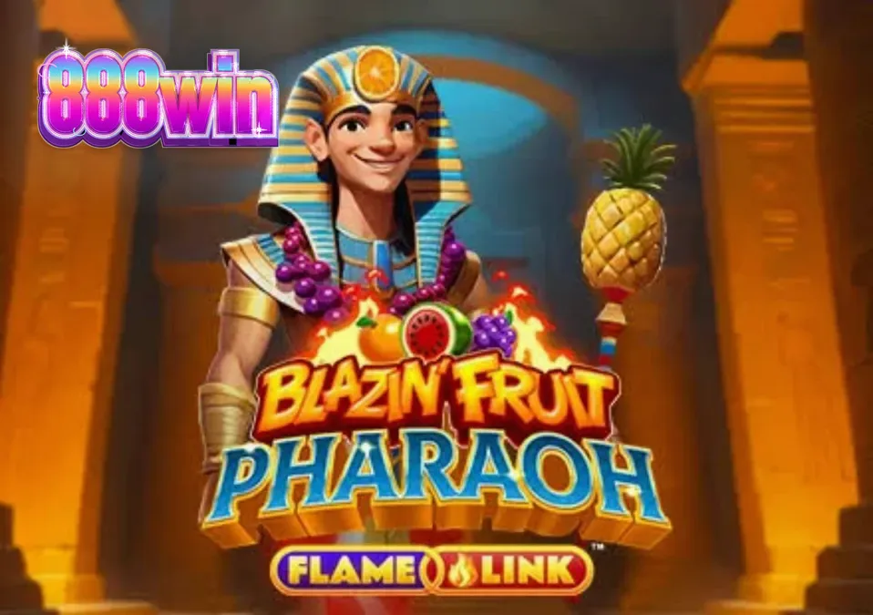 Interface vibrante do slot Blazin’ Fruit Pharaoh FlameLink com símbolos de frutas e elementos egípcios.